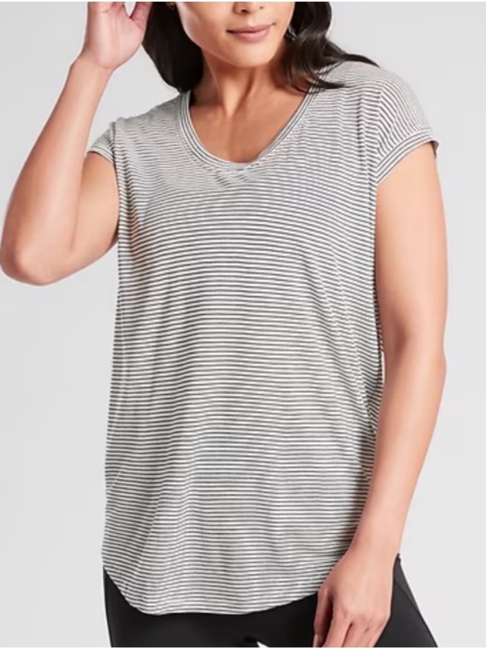 Athleta Cloudlight Stratus Striped Tee Whisper Stripe Cap-Sleeve  sz L